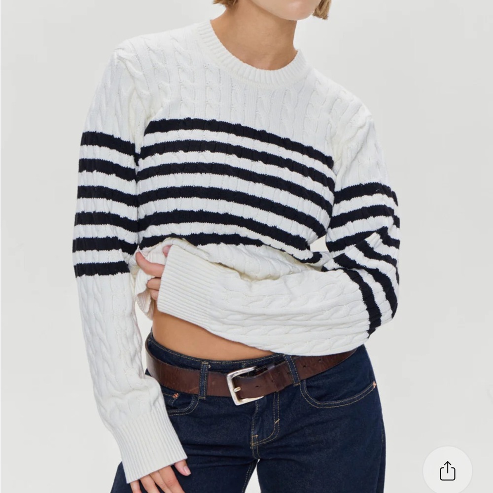 NWT FRANKIES BIKINIS Varsity Striped Cable Knit Sweater, Ivory, size S